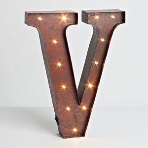V LED Lighted Metal Letter - Rustic Brown Finish